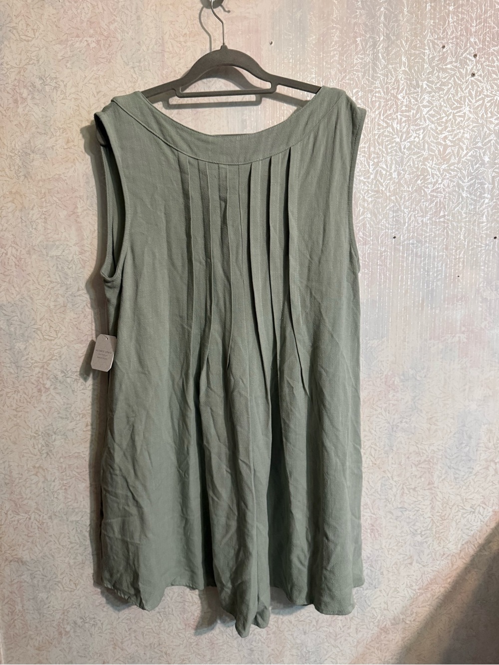 Altar'd State Evie Sage Green Sleeveless Pleated Tie-Front Linen Blend Romper, - Picture 8 of 10